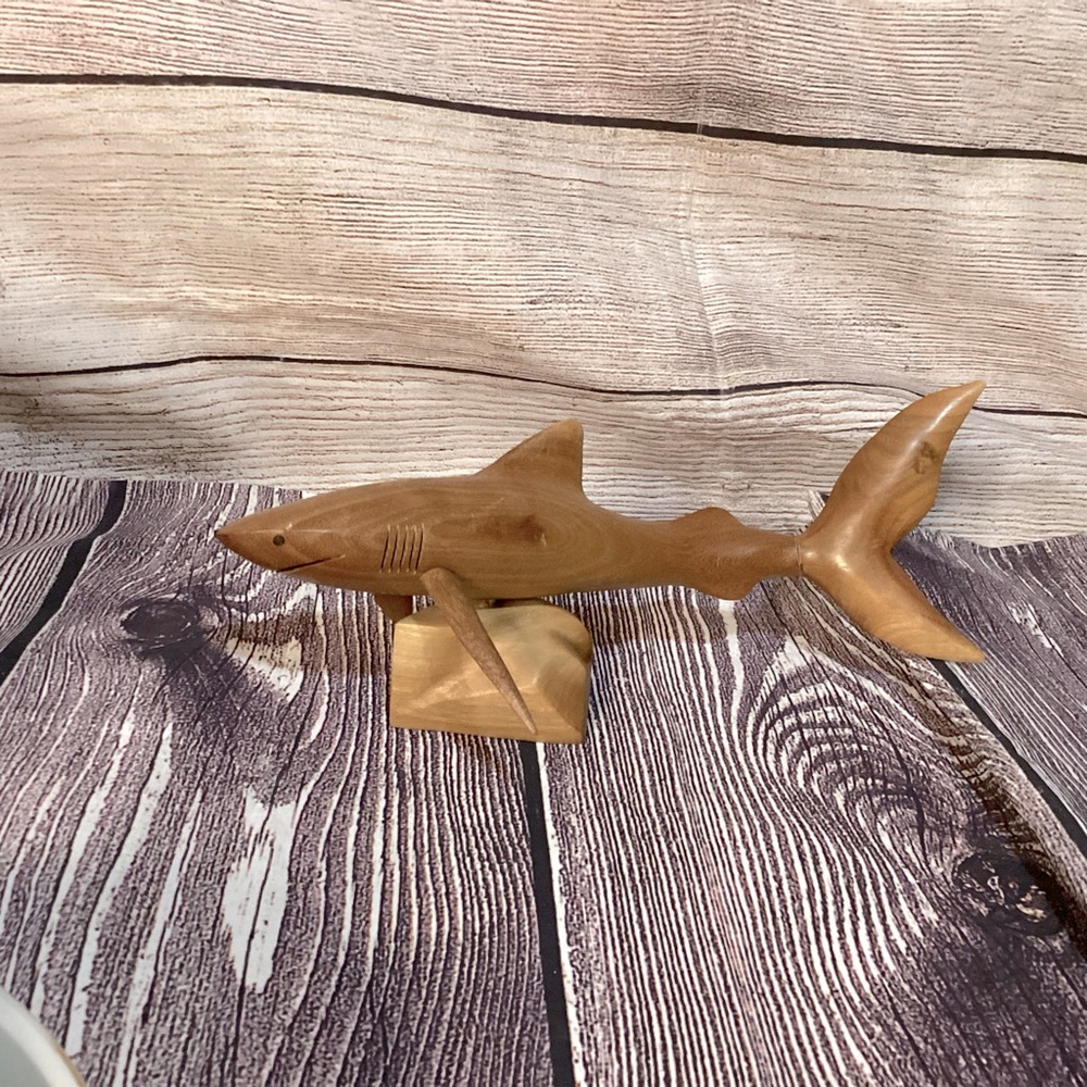 Vintage Carved WOODEN TIGER SHARK Figurine, 10.5”,  cute & Whimsical